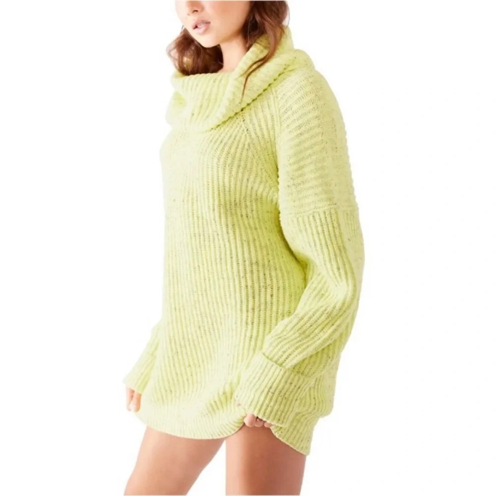 Free People Leo Tunic Cowl-Neck Yellow‎ Confetti Knit Sweater